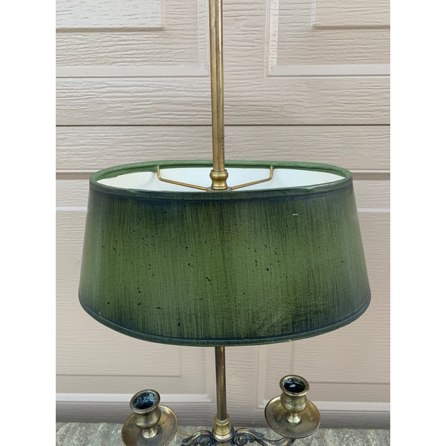 Mid 20th Century Mid-20th Century French Provincial Brass Bouillotte Lamp With Green Shade For Sale - Image 5 of 10