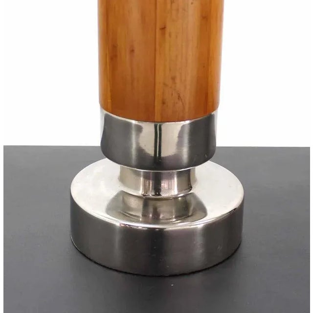 Heavy Turned Teak and Chrome Base Figural Table Lamp For Sale - Image 4 of 8