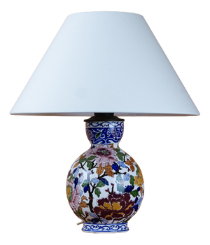 Polychrome Earthenware Lamp Base with Peony Decoration from Gien, France, 1971-1984