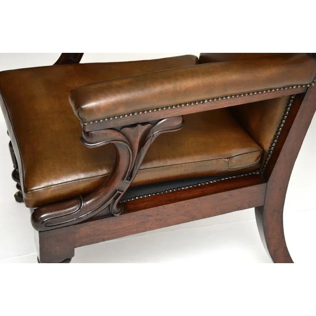 Antique William IV Leather Library Armchair, 1830s For Sale - Image 9 of 11