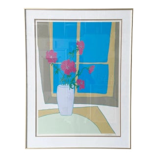 Mid Century Modern Framed Flowers in the Window Signed Print 164/225 For Sale