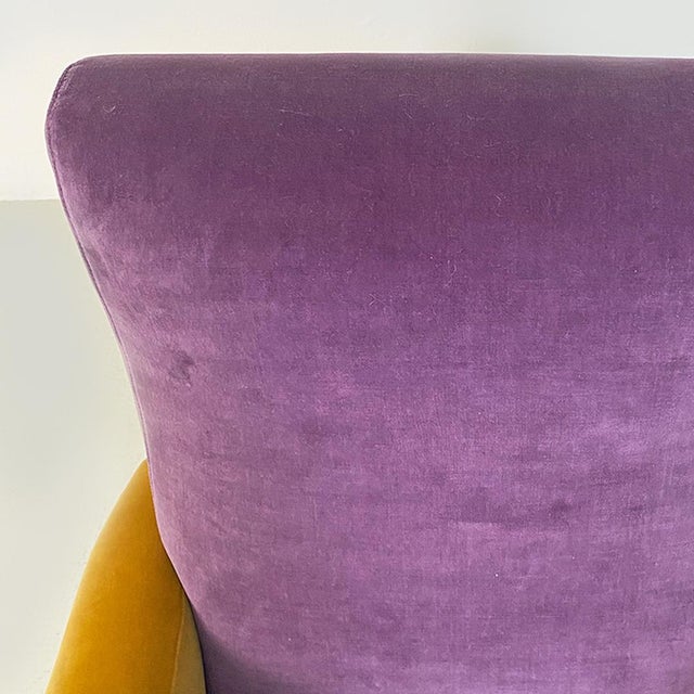 Mid-Century Italian Purple and Yellow Armchair with Wood Conical Legs, 1960s For Sale - Image 9 of 14