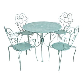 French Vintage Garden Table Set of Four Chairs and Table For Sale
