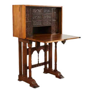 Spanish Baroque Style Walnut Vargueño Cabinet on Stand