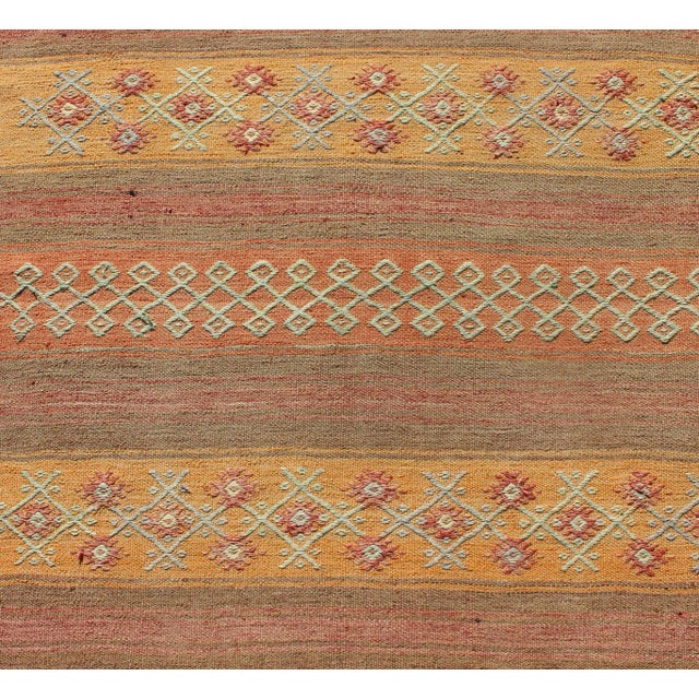 Colorful Vintage Turkish Kilim Rug With Horizontal Stripes and Geometric Shapes For Sale - Image 9 of 12