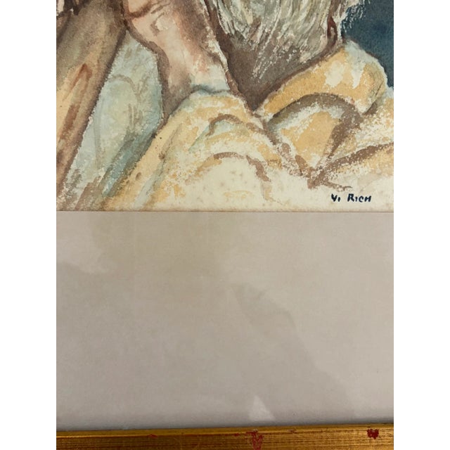 Wood Vintage Watercolor Portrait of Old Man With Beard Original & Signed Gilded Wood Frame For Sale - Image 7 of 15