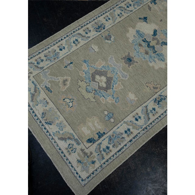 Turkish Oushak Rug Gray, Blue & Olive Green Handwoven Wool Rug 3' X 6'3" For Sale In Houston - Image 6 of 10
