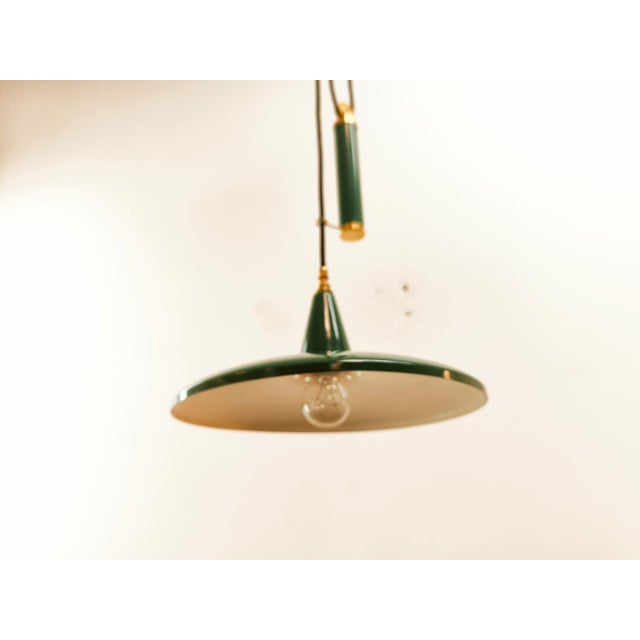 Mid-Century Modern Vintage Metal Pull-Down Suspension Lamp For Sale - Image 3 of 17