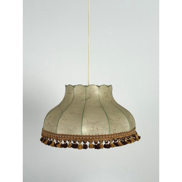 Mid-Century Modern German Cocoon Pendant Lamp with Border Tassels, 1960s For Sale - Image 4 of 14