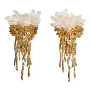 Pair of Modernist Sconces in Exploded 24k Gilt Bronze & Crystal by Claude Boeltz