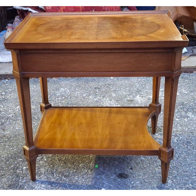 Mid 20th Century Pair John Widdicomb Walnut and Burl Single Drawer Tiered Side Tables For Sale - Image 12 of 18
