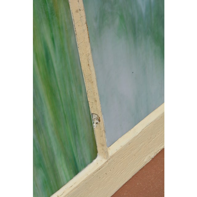Vintage Large Green Blue & White Slag Glass 6 Pane Window Panel From Va Church For Sale - Image 11 of 18