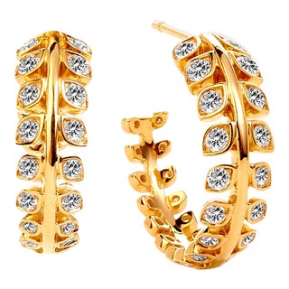 Syna Yellow Gold Earrings with Diamonds, a Pair For Sale