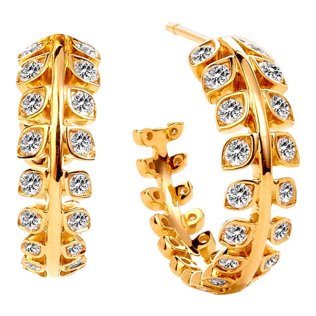 Syna Yellow Gold Earrings with Diamonds, a Pair For Sale