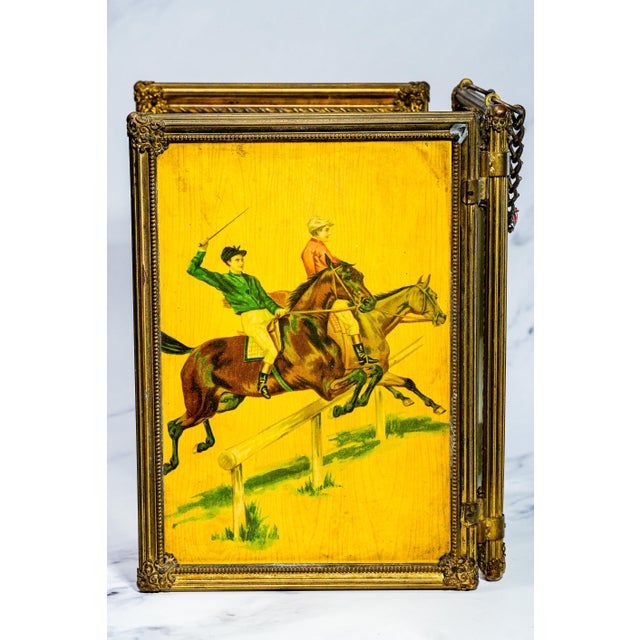 Late 19th Century Folding Celluloid Horse Racing Jockey Antique Victorian Dresser Top Mirror For Sale - Image 5 of 18