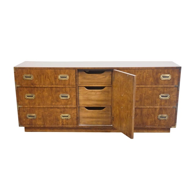 Dixie Furniture Solid Walnut Campaign Style 70" Triple Door Dresser 545-235 For Sale - Image 9 of 18