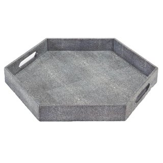 Regina Andrews Hexagonal Faux Shagreen Tray Gray For Sale