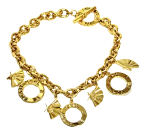 Karl Lagerfeld 1980s Rare Gold Plated Charm Toggle Clasp Necklace