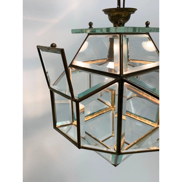 Large Italian Lantern in Brass & Cut Glass, 1950s For Sale - Image 11 of 17