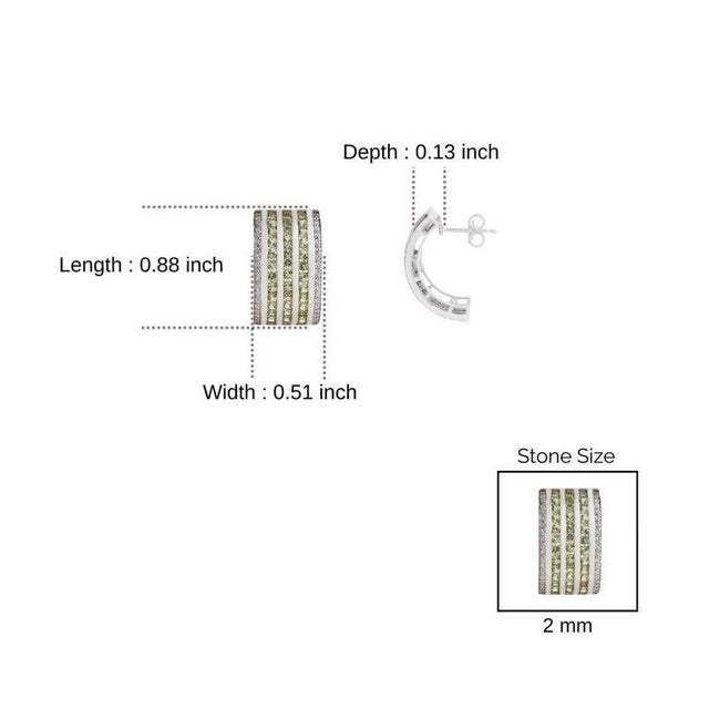 Light Green Rare Silver Peridot Zircon Half Hoop Earrings for Her, a Pair For Sale - Image 8 of 10