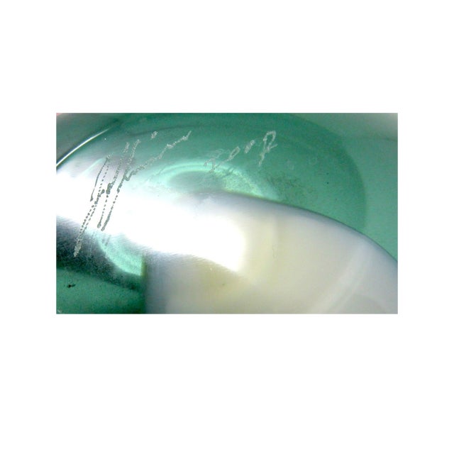 Green Hand-Blown Dimpled Green Glass Vase With White Stripe For Sale - Image 8 of 9