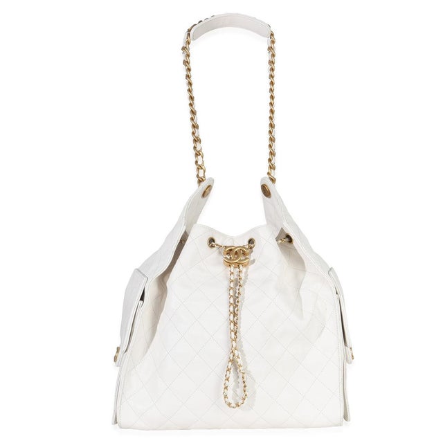 White White Quilted Caviar Large Chanel 25 Hobo Handbag For Sale - Image 8 of 9