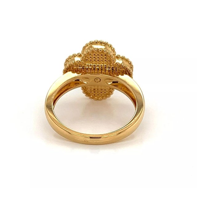 Van Cleef & Arpels 18k Yellow Gold Vintage Alhambra Diamond Onyx Ring W/Paper, Size 6 For Sale - Image 4 of 8