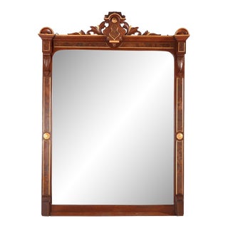 Antique Renaissance Revival Gilt & Burl Walnut over Mantle Mirror, 1880 For Sale