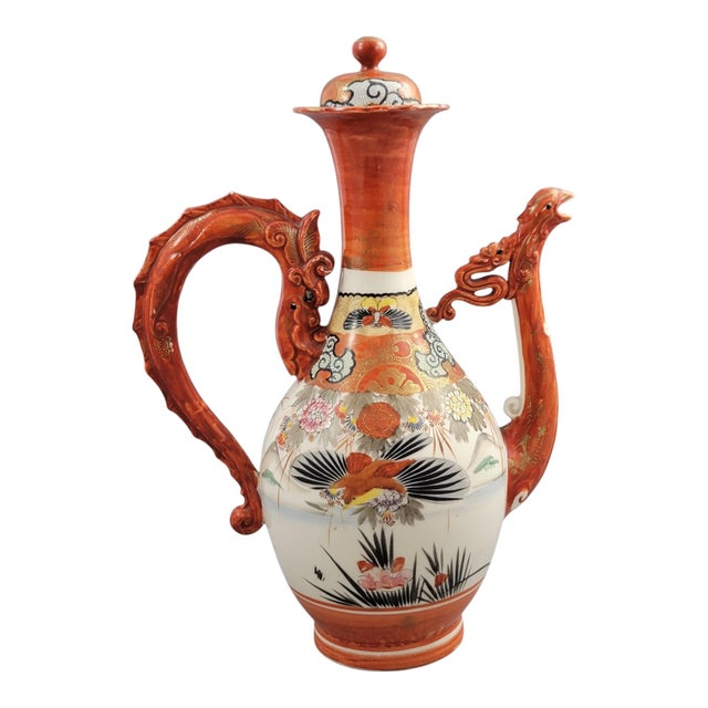 Japanese Kutani Porcelain Dragon and Phoenix Ewer For Sale - Image 4 of 14