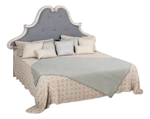 Italian Upholstered King Headboard With Antique White Finish