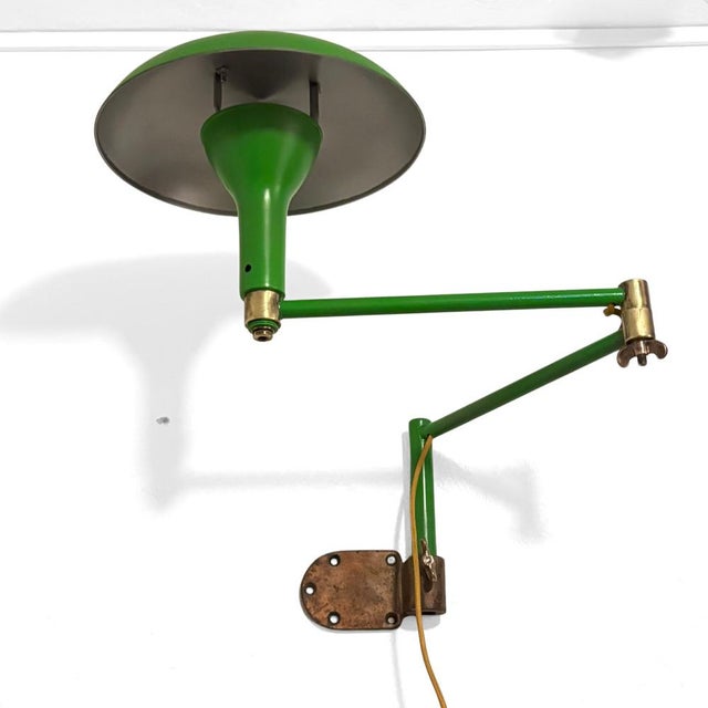 1940s Modernist Adjustable Wall Lamp in Steel and Brass from Upsala Armaturfabrik, Sweden, 1940s For Sale - Image 5 of 15