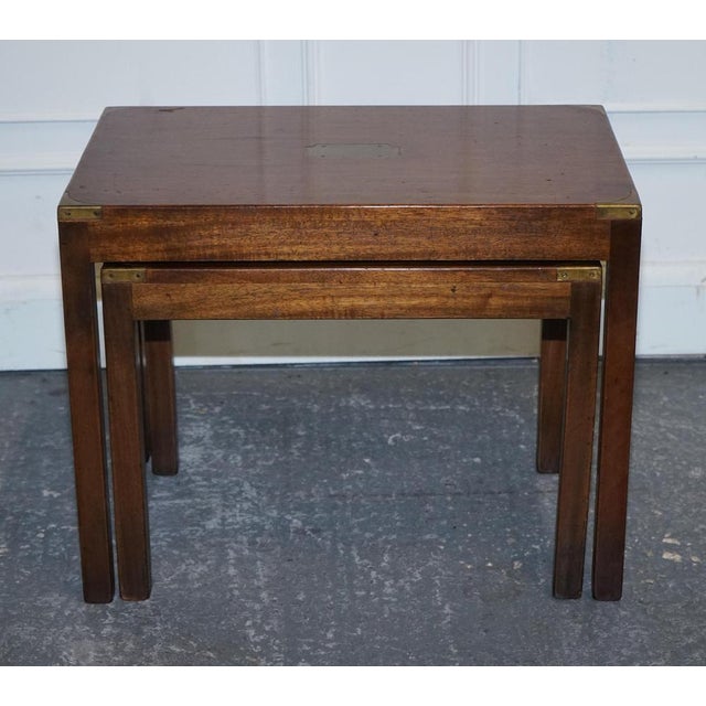 Metal Vintage Kennedy Military Campaign Nest of Two Tables Brass Detail from London Harrods, Set of 2 For Sale - Image 7 of 12