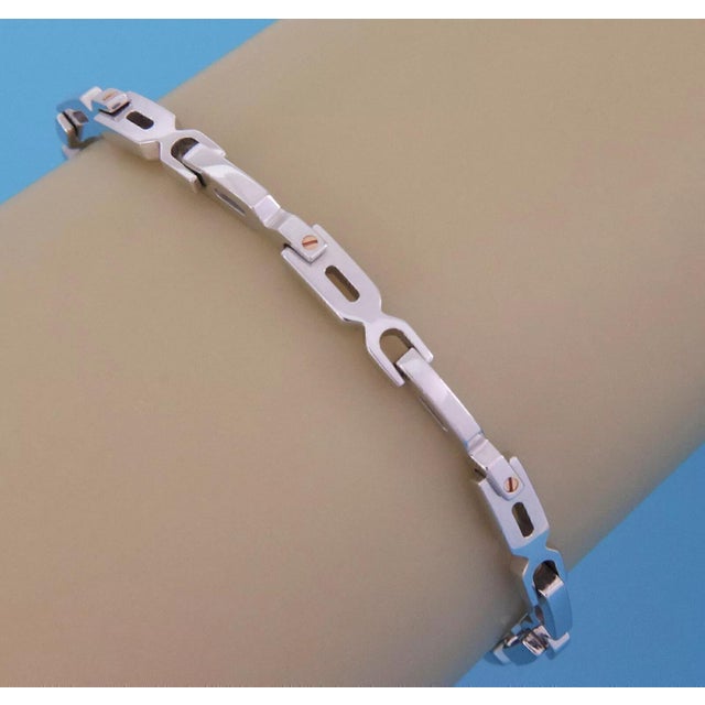 This unique authentic link chain bracelet by designer Baraka is and crafted from 18k white gold. The links features long...