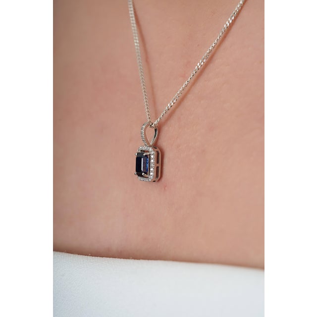 Not Yet Made - Made To Order Art Deco 1.21ct Blue Sapphire & Diamond Halo Pendant in 14k White Gold For Sale - Image 5 of 14