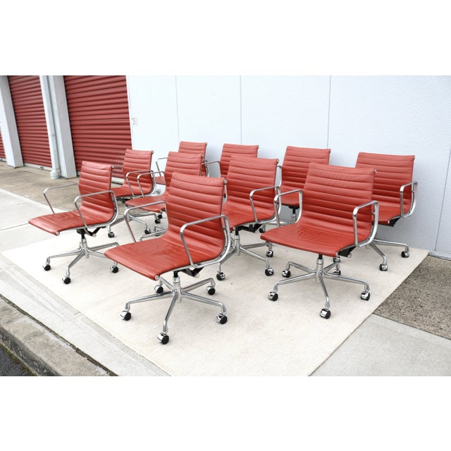 2000 - 2009 Mid-Century Herman Miller Eames Aluminum Group Brown Terra Cotta Leather Management Chair For Sale - Image 5 of 12