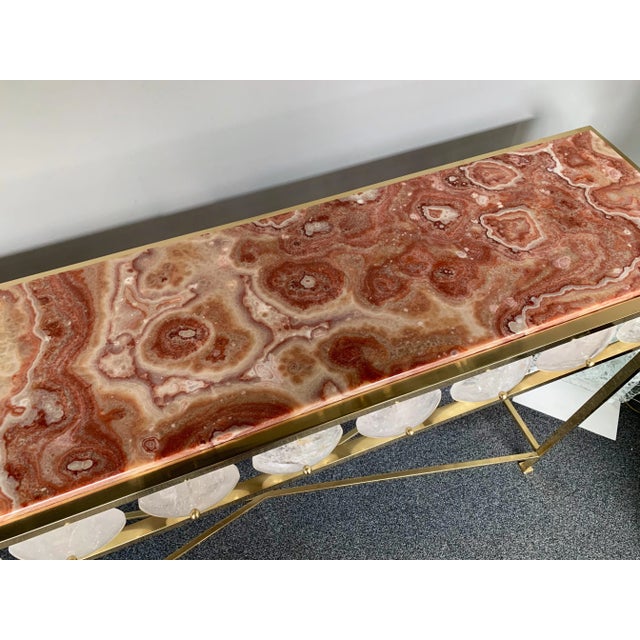 Contemporary Brass Console Rock Crystal Red Onyx For Sale - Image 9 of 14