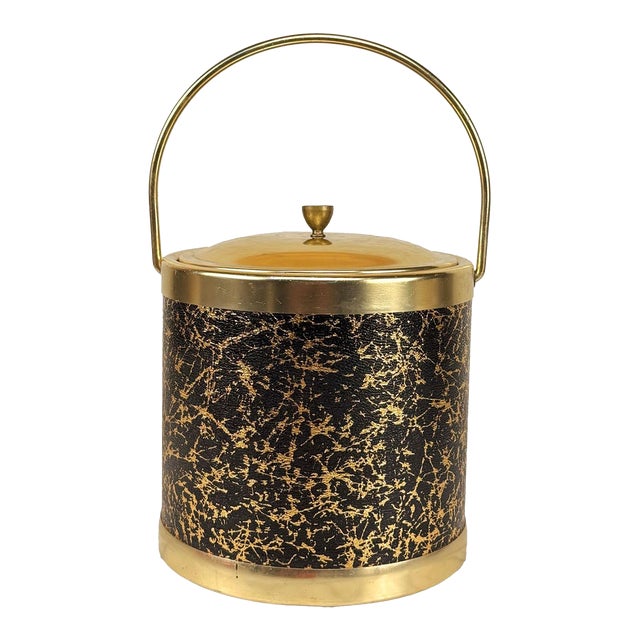 Mid-Century Hollywood Regency Italian Gold & Black Ice Bucket For Sale