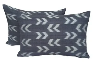 Grey Silk Thai Ikat Chevron Arrow Pillows - Pair