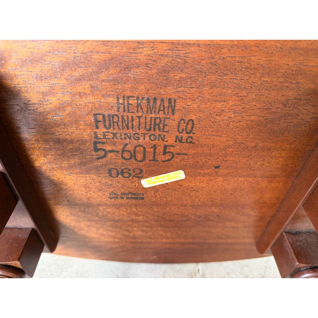 Vintage Hekman Chippendale Style Mahogany Matched-Grain Oval Side Table With Brass Gallery For Sale - Image 11 of 12