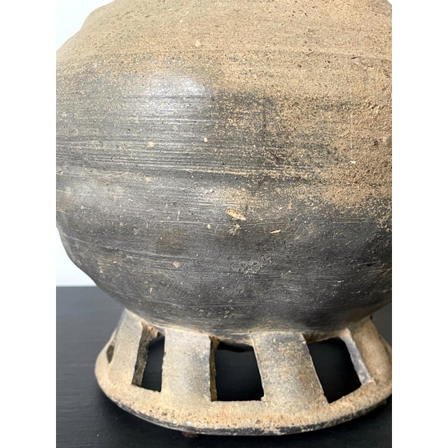 Fine Korean Pottery Footed Jar with Long Neck Silla Period For Sale - Image 12 of 18