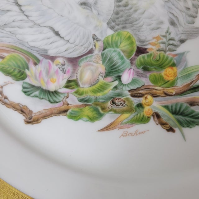 Traditional 1972 Boehm “Mute Swans” Bone Porcelain Charger Plate, 13” For Sale - Image 3 of 6