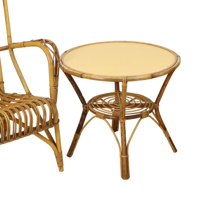 Brown Vintage Rattan Armchairs and Table, 1960s, Set of 3 For Sale - Image 8 of 18