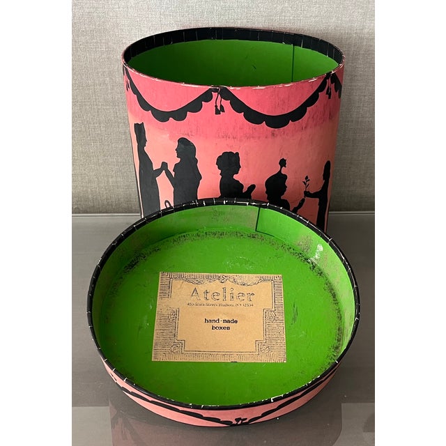 Vintage Oval Wallpaper Box by Atelier of Hudson, New York With Black Regency Silhouettes on a Pink Ground For Sale - Image 18 of 18