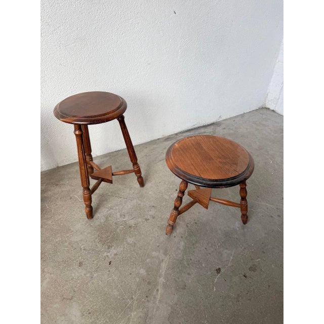 Turned Oak Stools, 1950s, Set of 4 For Sale - Image 11 of 18
