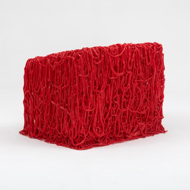 1990s Gaetano Pesce “Senzafine” Armchair and Pouf in Red Polyurethane For Sale - Image 5 of 16