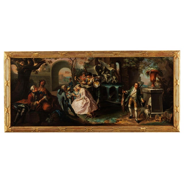 French School Artist, Gallant Party in the Park, Oil Painting, Mid-1700s, Framed For Sale