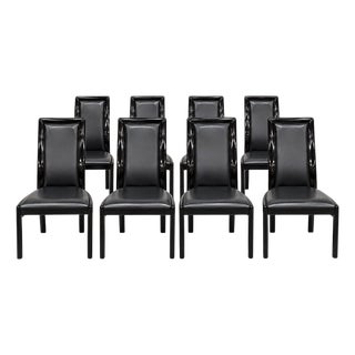 Post Modern Italian Black Lacquered Dining Chairs - Set of 8 For Sale