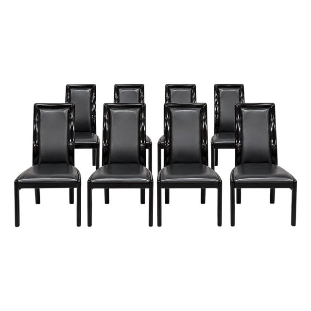 Post Modern Italian Black Lacquered Dining Chairs - Set of 8 For Sale