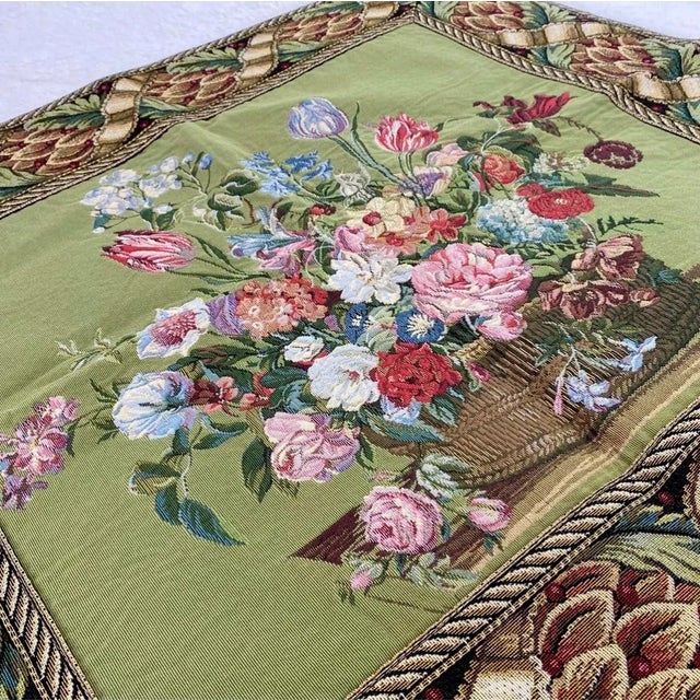 Vintage Flemish Flower Basket Jacquard Woven Tapestry - 34” X 32” For Sale - Image 4 of 8