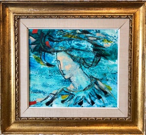Lazzaro Donati, Italian Modernist Surrealist Lady With a Hat Oil Painting, Signora dal Cappello, 1969